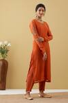 Shop_Tashee_Orange Chanderi Sequins, Zari Split V-neck Paisley Embroidered Kurta And Pant Set _Online_at_Aza_Fashions