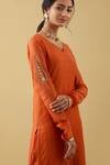 Buy_Tashee_Orange Chanderi Sequins, Zari, Beads Split V-neck Sleeve Embroidered Kurta Set 