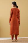 Shop_Tashee_Orange Chanderi Sequins, Zari, Beads Split V-neck Sleeve Embroidered Kurta Set _at_Aza_Fashions