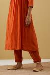 Shop_Tashee_Orange Chanderi Sequins, Beads, Zari V-neck Gathered Kurta Pant Set _Online_at_Aza_Fashions