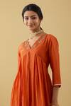 Tashee_Orange Chanderi Sequins, Beads, Zari V-neck Gathered Kurta Pant Set _at_Aza_Fashions