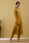 Buy_Tashee_Yellow Chanderi Sequins, Zari, Beads Split Sleeve Embroidered Kurta Pant Set _Online_at_Aza_Fashions