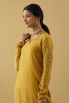 Tashee_Yellow Chanderi Sequins, Zari, Beads Split Sleeve Embroidered Kurta Pant Set _at_Aza_Fashions