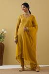 Buy_Tashee_Yellow Chanderi Sequins, Zari, Beads Split Sleeve Embroidered Kurta Pant Set _at_Aza_Fashions
