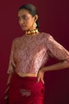 Buy_Shorshe Clothing_Red Brocade Floral Zero Neck Pattern Blouse _Online_at_Aza_Fashions