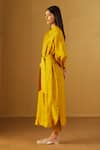 Buy_Shorshe Clothing_Yellow Kurta Pure Silk Plain Polo Rina And Cigarette Pant Set _Online_at_Aza_Fashions