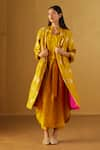 Shorshe Clothing_Yellow Kurta Pure Silk Plain Polo Rina And Cigarette Pant Set _at_Aza_Fashions