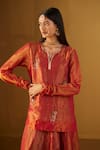 Shorshe Clothing_Red Handloom Tissue Hand Embroidered Floral Mini Saifi Kurta And Gharara Set _Online_at_Aza_Fashions