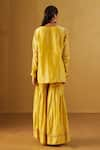 Shop_Shorshe Clothing_Yellow Handloom Tissue Hand Embroidered Floral Mini Saifi Kurta And Sharara Set _at_Aza_Fashions