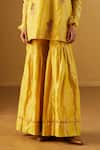 Shorshe Clothing_Yellow Handloom Tissue Hand Embroidered Floral Mini Saifi Kurta And Sharara Set _Online_at_Aza_Fashions