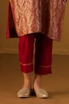 Shorshe Clothing_Red Kurta Brocade And Handloom Tissue Floral V Shahi Mughal Kaftan & Pant Set _Online_at_Aza_Fashions