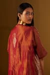 Buy_Shorshe Clothing_Red Kurta Brocade And Handloom Tissue Floral V Shahi Mughal Kaftan & Pant Set _Online_at_Aza_Fashions