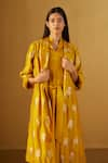 Shorshe Clothing_Yellow Brocade Floral Notched Lapel Sally Paten Jacket _Online_at_Aza_Fashions