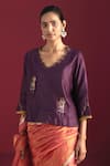 Buy_Shorshe Clothing_Purple Chanderi Hand Embroidered Floral Scalloped V Tannu Blouse _at_Aza_Fashions