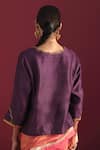 Shop_Shorshe Clothing_Purple Chanderi Hand Embroidered Floral Scalloped V Tannu Blouse _at_Aza_Fashions