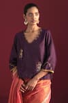 Shorshe Clothing_Purple Chanderi Hand Embroidered Floral Scalloped V Tannu Blouse _Online_at_Aza_Fashions