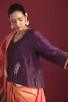 Buy_Shorshe Clothing_Purple Chanderi Hand Embroidered Floral Scalloped V Tannu Blouse _Online_at_Aza_Fashions