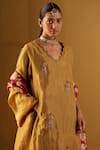 Shorshe Clothing_Gold Handloom Tissue Embroidered Floral Scalloped V Tannu Kurta And Sharara Set _Online_at_Aza_Fashions