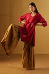Shorshe Clothing_Red Chanderi, Handloom Cotton Embroidery Tannu Kurta And Sharara Set _Online_at_Aza_Fashions