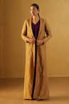 Buy_Shorshe Clothing_Gold Handloom Tissue Plain Shawl Collar Afghan Jacket _at_Aza_Fashions