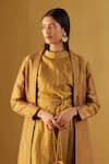 Shorshe Clothing_Gold Handloom Tissue Plain Shawl Collar Afghan Jacket _at_Aza_Fashions