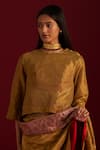 Shorshe Clothing_Gold Handloom Tissue Plain Round Angrakha Neck Blouse _Online_at_Aza_Fashions