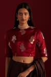 Buy_Shorshe Clothing_Red Brocade Woven Floral Round Blouse _at_Aza_Fashions