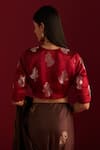 Shop_Shorshe Clothing_Red Brocade Woven Floral Round Blouse _at_Aza_Fashions