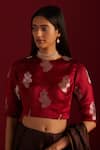 Shorshe Clothing_Red Brocade Woven Floral Round Blouse _Online_at_Aza_Fashions