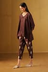 Shop_Shorshe Clothing_Brown Brocade Woven Floral V Neck Kaftan Top And Pant _Online_at_Aza_Fashions