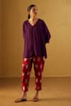 Buy_Shorshe Clothing_Purple Brocade Woven Floral Plain Top With Flower Pant _at_Aza_Fashions