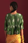 Shop_Shorshe Clothing_Green Brocade Woven Floral Round Empireline Blouse _at_Aza_Fashions