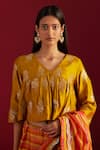 Buy_Shorshe Clothing_Yellow Brocade Woven Floral Round Empireline Blouse _at_Aza_Fashions