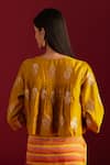 Shop_Shorshe Clothing_Yellow Brocade Woven Floral Round Empireline Blouse _at_Aza_Fashions