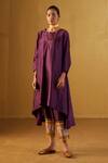 Buy_Shorshe Clothing_Purple Kurta And Pant Chanderi Embroidery Mehraab Oonch Neech A-line & Set _at_Aza_Fashions