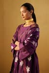 Shop_Shorshe Clothing_Purple Kurta And Pant Chanderi Embroidery Mehraab Oonch Neech A-line & Set _Online_at_Aza_Fashions