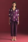 Shorshe Clothing_Purple Brocade Woven Floral V Neck Rajbaari Kaftan Top With Pant _Online_at_Aza_Fashions