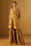 Buy_Shorshe Clothing_Gold Handloom Tissue Embroidered Floral Scalloped V Tannu Kurta And Sharara Set _at_Aza_Fashions