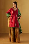 Shop_Shorshe Clothing_Red Chanderi, Handloom Cotton Embroidery Tannu Kurta And Sharara Set _Online_at_Aza_Fashions