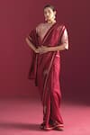 Buy_Shorshe Clothing_Red Pure Silk Hand Block Printing Floral Sinduri Saree _at_Aza_Fashions