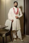 Buy_Soniya G_Cream Raw Silk Embroidery Tulip Bloom Sherwani Set _at_Aza_Fashions