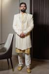 Buy_Soniya G_Ivory Lucknowi Embroidery Chikankari Bloom Sherwani Set _at_Aza_Fashions