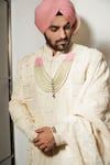 Soniya G_Ivory Raw Silk Embroidery Blossom Garden Sherwani Set _Online_at_Aza_Fashions