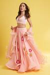 Buy_Surily G_Pink Organza Hand Embroidery Cutdana Ruffled Dupatta  _at_Aza_Fashions