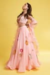 Shop_Surily G_Pink Organza Hand Embroidery Cutdana Ruffled Dupatta  _at_Aza_Fashions