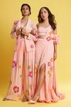 Surily G_Pink Georgette Hand Embroidered Gathered Pant _Online_at_Aza_Fashions