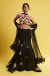 Buy_Surily G_Black Organza Hand Embroidered Cut Dana Fish Lehenga Skirt _at_Aza_Fashions