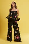 Buy_Surily G_Black Organza Hand Embroidered Cut Dana Floral Applique Jumpsuit  _at_Aza_Fashions