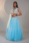 Buy_Surily G_Blue Crepe Embroidered Cut-work Mirror Embellished Lehenga _at_Aza_Fashions