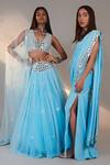 Shop_Surily G_Blue Crepe Embroidered Cut-work Mirror Embellished Lehenga _at_Aza_Fashions